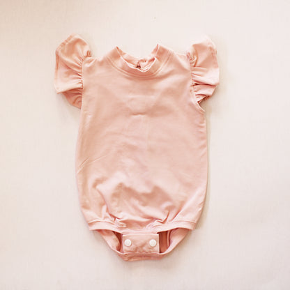 Short Sleeve Frilly Onesie - Powder Pink (bloomer + accessories sold separately)