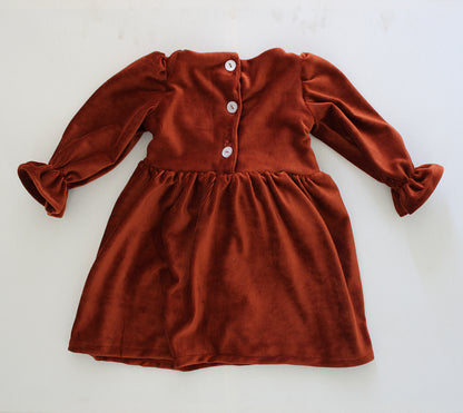 Magnolia Long Sleeve Dress - Stretch Corduroy Rust (headband sold separately)