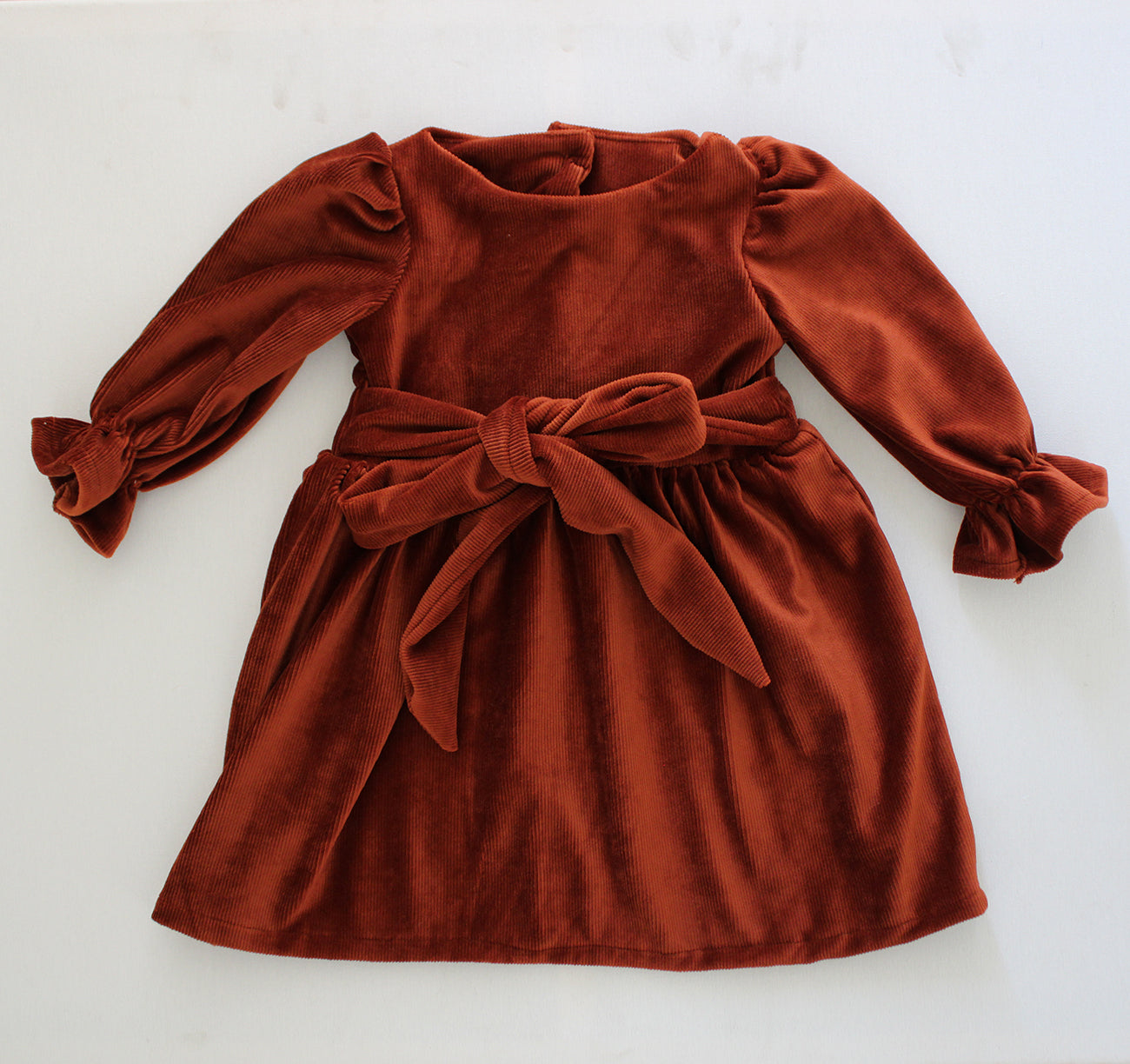 Magnolia Long Sleeve Dress - Stretch Corduroy Rust (headband sold separately)
