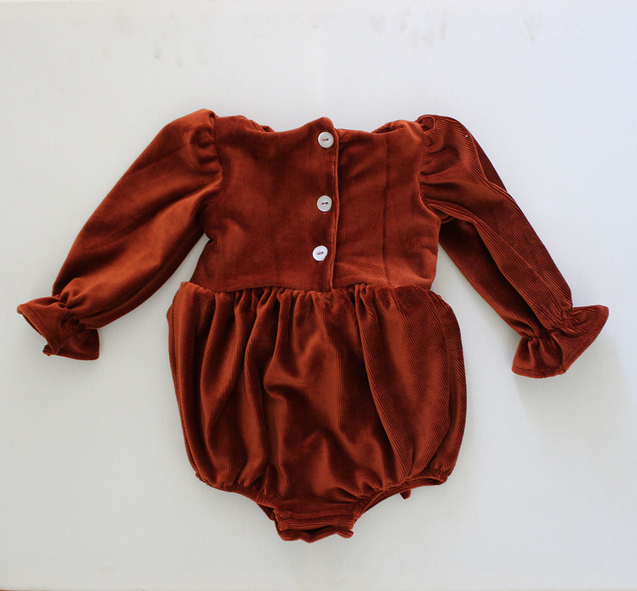 Magnolia Long Sleeve Romper - Stretch Corduroy Rust (headband sold separately)