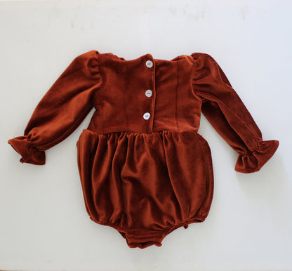 Magnolia Long Sleeve Romper - Stretch Corduroy Rust (headband sold separately)