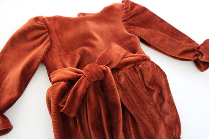 Magnolia Long Sleeve Romper - Stretch Corduroy Rust (headband sold separately)