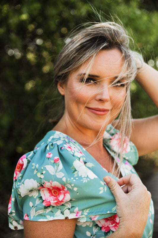 Womens Maxi Tier Dress - Sage Floral