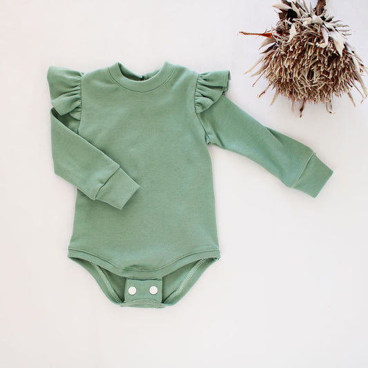 Frilly Collar Onesie - Sage