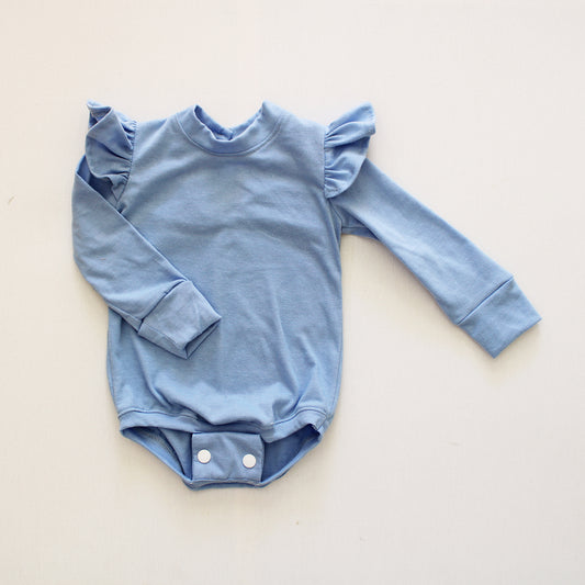 Frilly long sleeve Onesie - Sky Blue (Bloomer & Headband sold separately)
