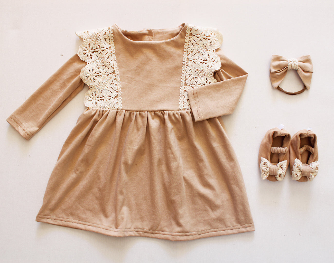 Sofia Lace Long Sleeve Dress - Stone (accessories sold separately)