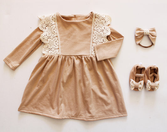 Sofia Lace Long Sleeve Dress - Stone (accessories sold separately)