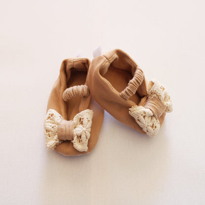 Soft Sole Shoes with bow - Sofia Lace Stone