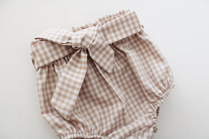 Stone/White Gingham high waist Bloomer with belt
