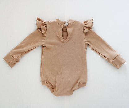 Frilly long sleeve Onesie - Stone