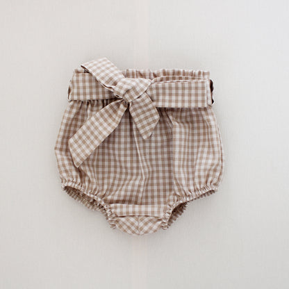 Stone/White Gingham high waist Bloomer with belt