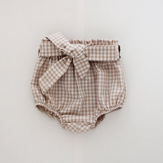 Stone/White Gingham high waist Bloomer with belt