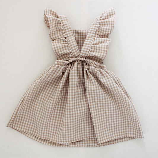 Gingham Stone/White Frilly Dress