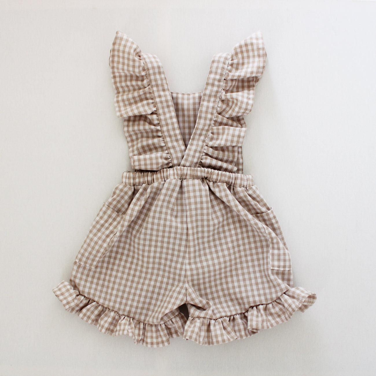 Gingham Stone/White Frilly Dungaree