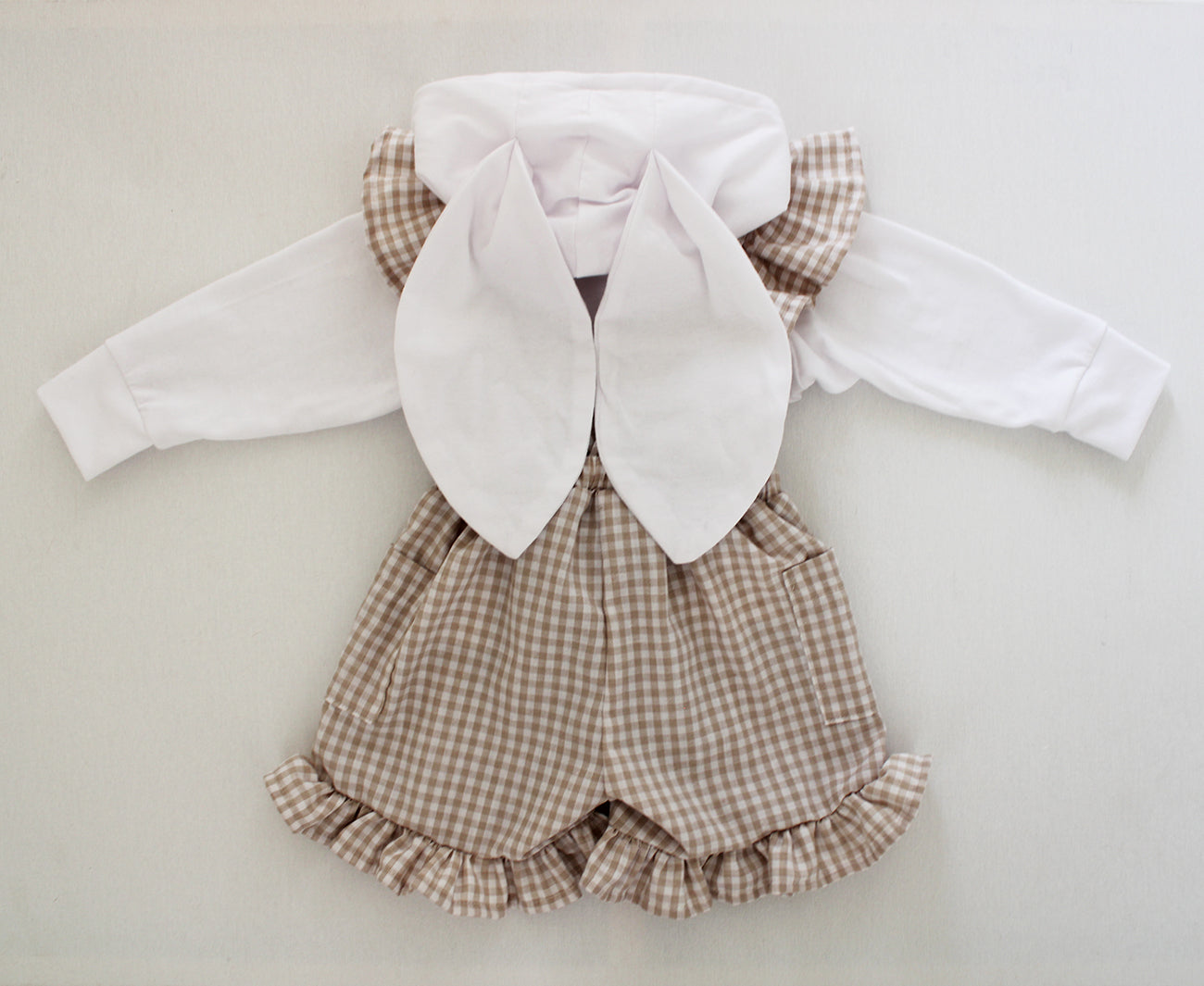 Gingham Stone/White Frilly Dungaree