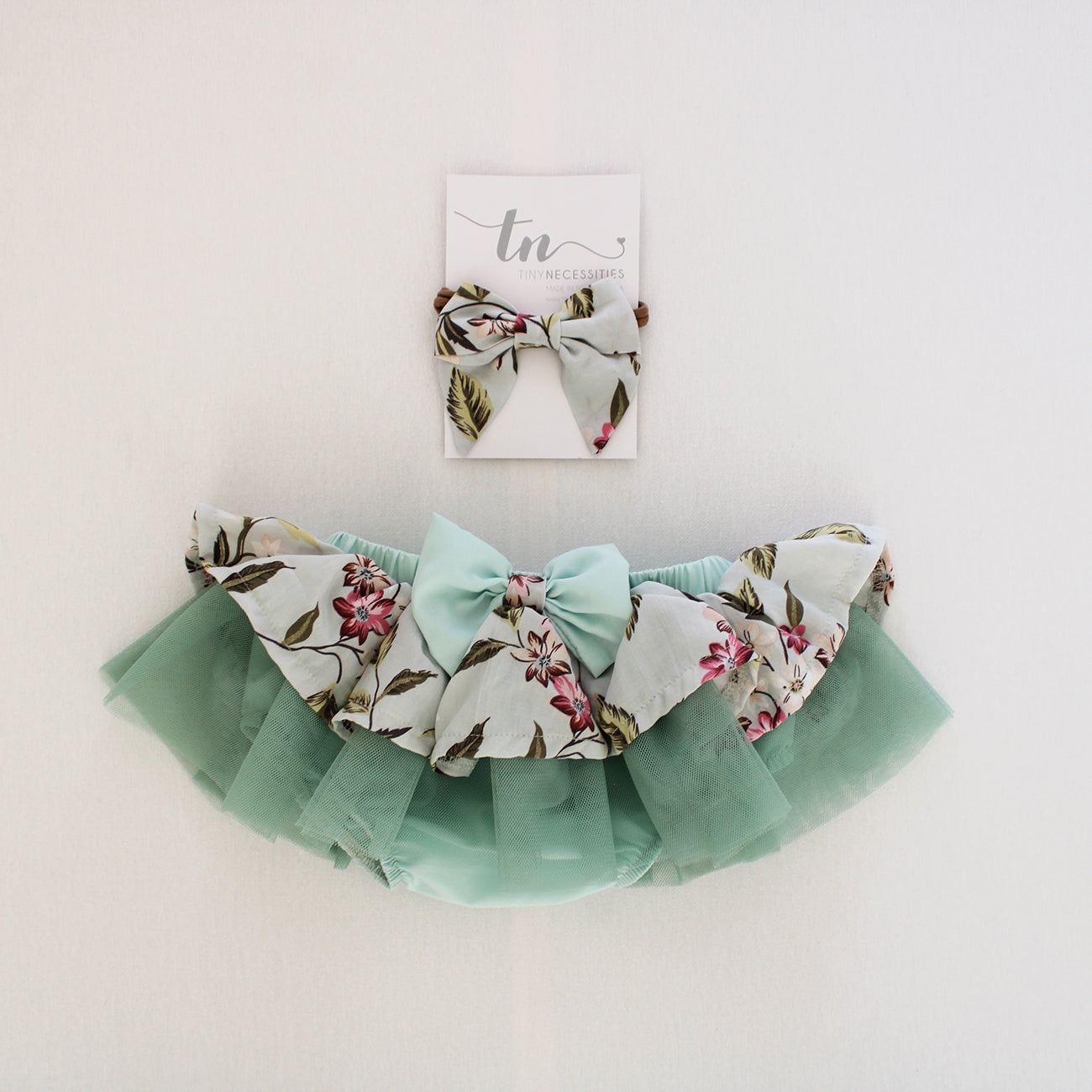 Tutu Bloomer with Bow - Rose Garden Mint (headband + onesie sold separately)