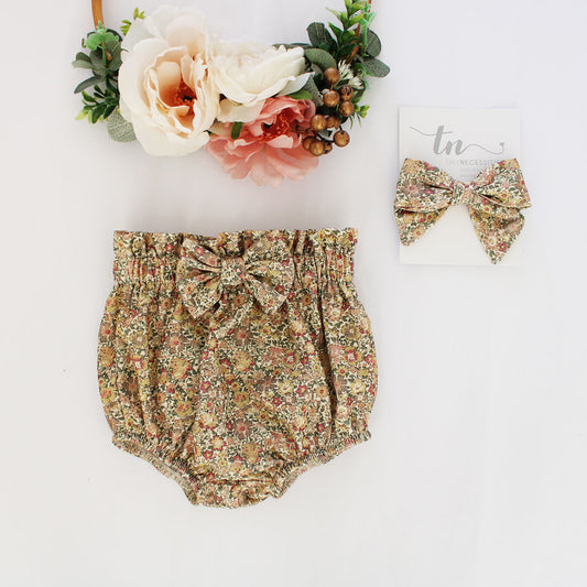 Corduroy Bloomer with bow - Vintage Floral (headband sold separately)