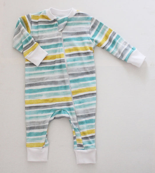 Long sleeve Zipper Onesie - Watercolour Stripes