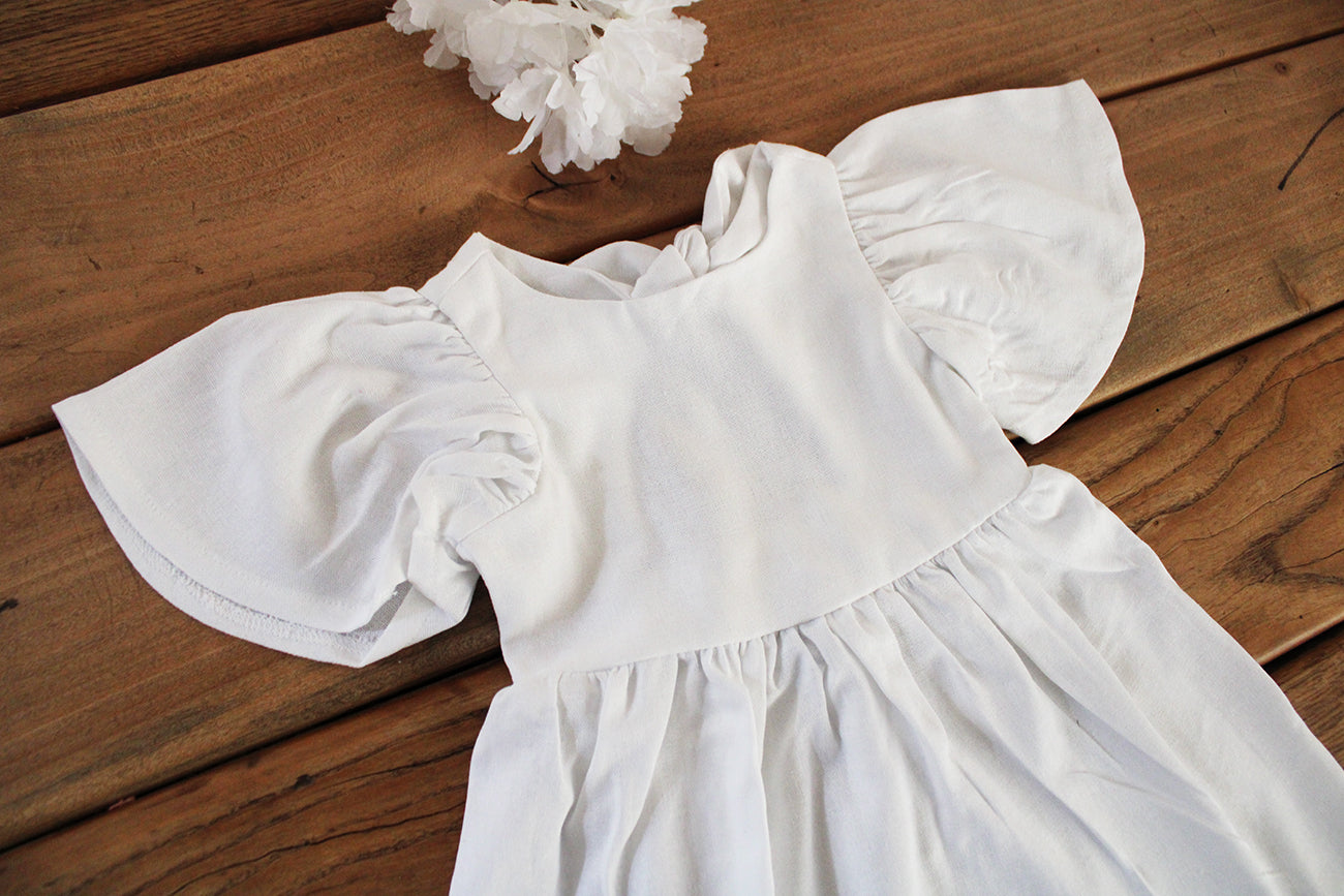Magnolia Bell Sleeve Dress - White Linen