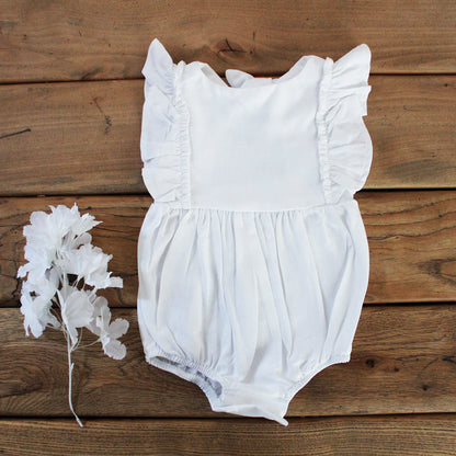 Open Back Frilly Romper - White Linen (accessories sold separately)