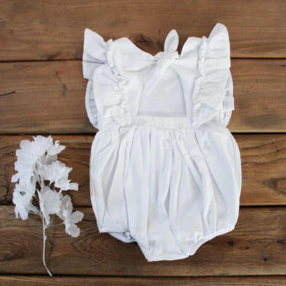 Open Back Frilly Romper - White Linen (accessories sold separately)