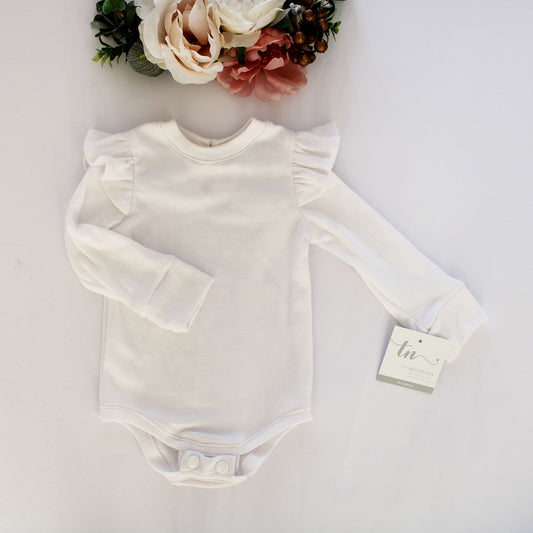 Frilly long sleeve Onesie - White