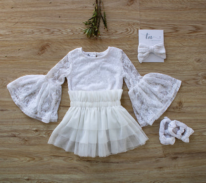 Abigail White Lace Flutter Sleeve Romper