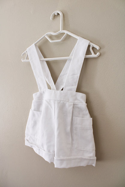 White Linen Suspender shorts (accessories + onesie + waistcoat sold separately)