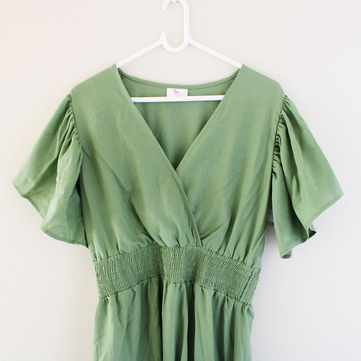 Womens Short Sleeve Maxi Tier Dress - Solid Olive Green